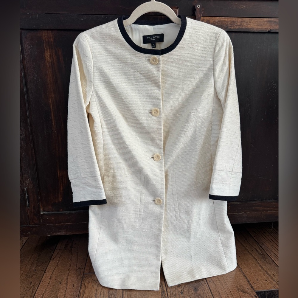 Talbots White Jacket with Black Edging. Size 4p